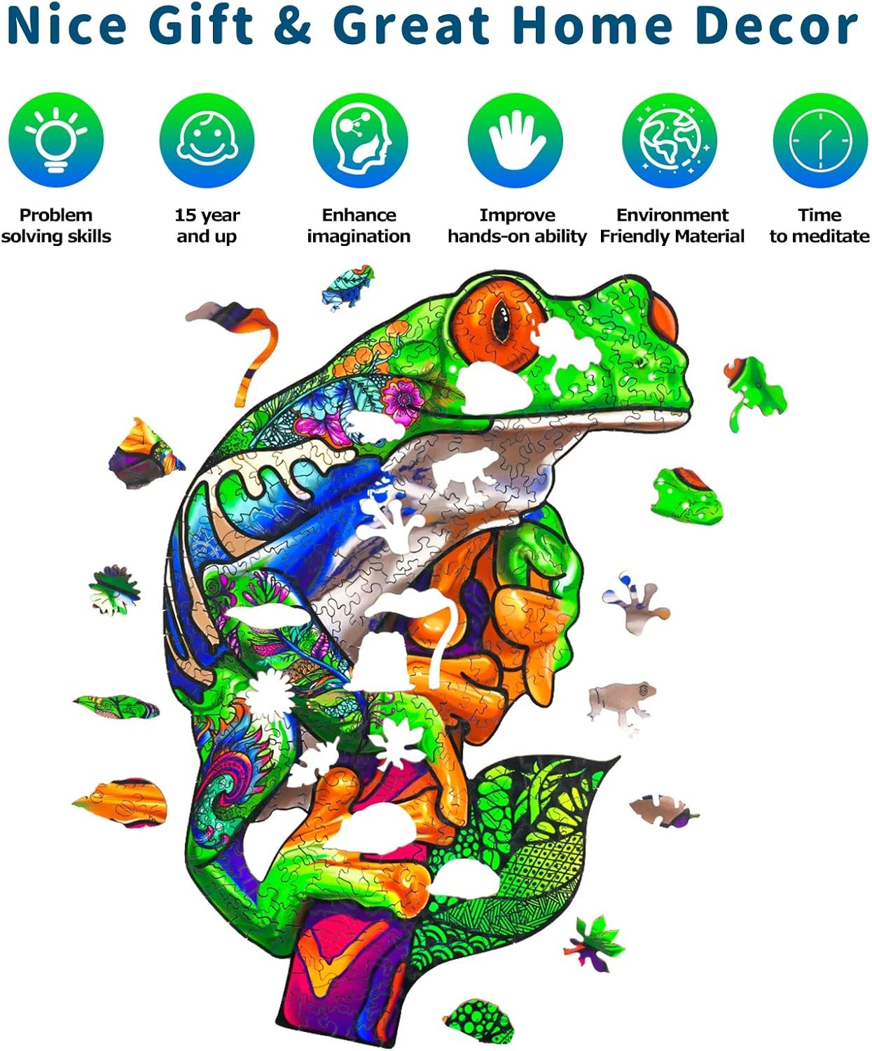 Wooden Puzzles for Adults, Tree Frog Wooden Jigsaw Puzzles for Adults Kids, Unique Animal Shape Wood Cut Puzzles for Friend Puzzle Lovers,180 Pieces (M- 12.5" x 9.1")