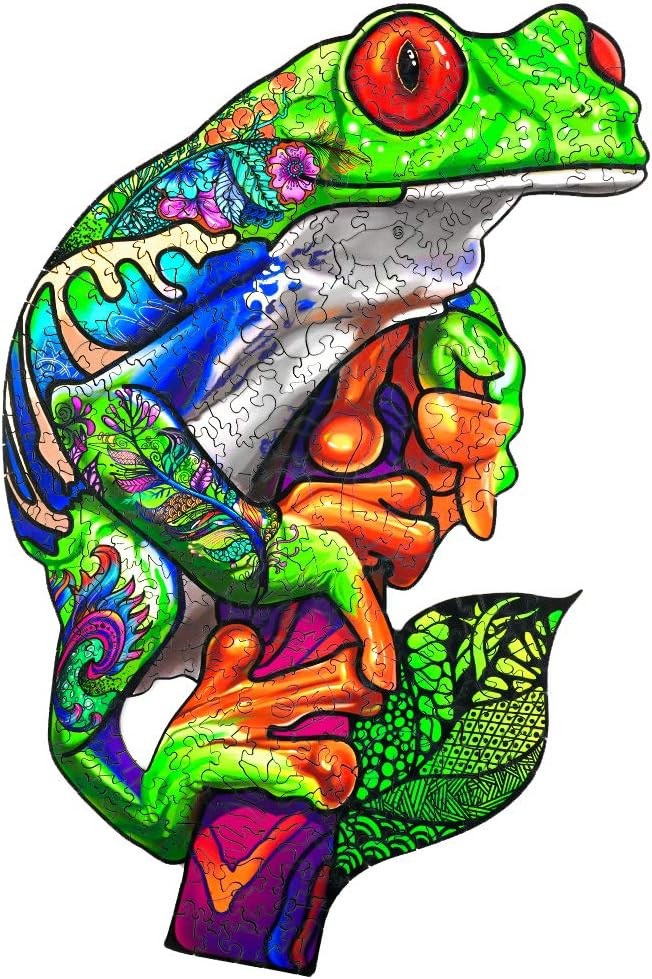 Wooden Puzzles for Adults, Tree Frog Wooden Jigsaw Puzzles for Adults Kids, Unique Animal Shape Wood Cut Puzzles for Friend Puzzle Lovers,180 Pieces (M- 12.5" x 9.1")