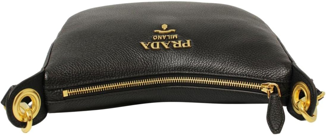 Prada Black Vitello Phenix Leather Web Stripe Strap Crossbody 1BC166
